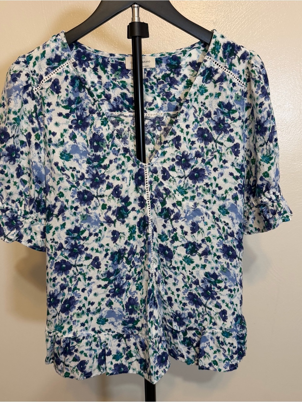 Lucky Brand Blue & Green Floral V-Neck Blouse